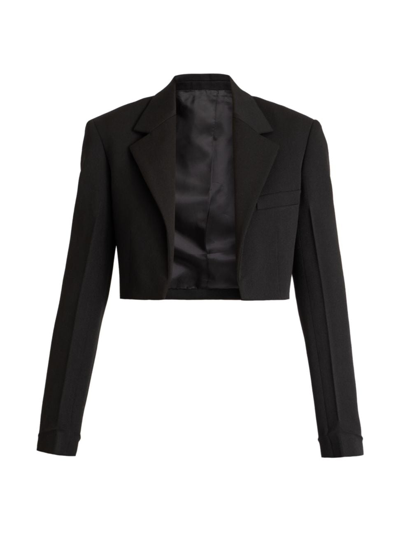 Shop Victoria Beckham Women's Cropped Tailored Wool Jacket In Black