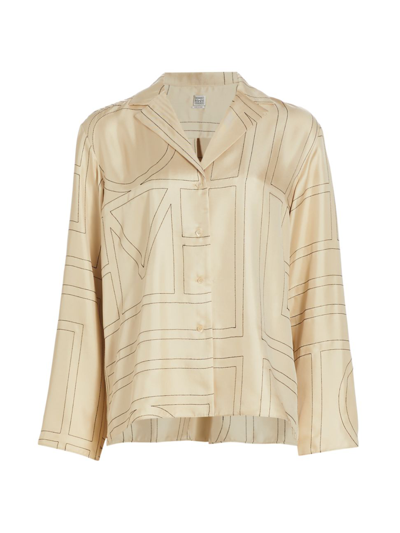 Totême Silk Shirt With Monogram Logo Embroidery In Neutral