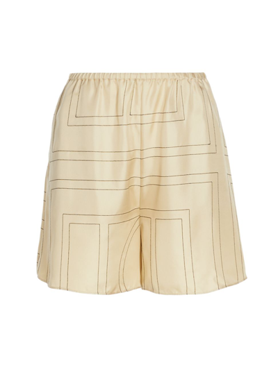 Totême Toteme Elegant Monogram Silk High-waisted Mini Shorts In Ivory Monogram