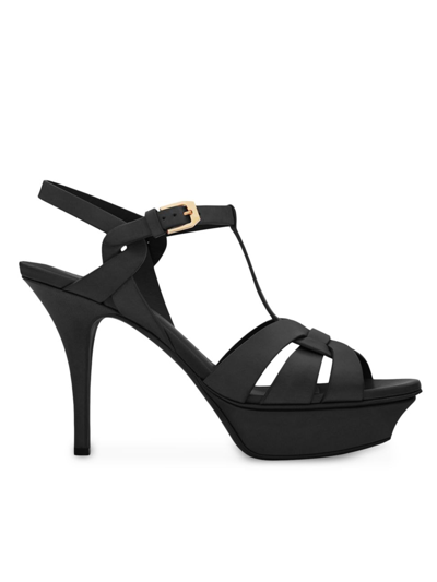 Shop Saint Laurent Women's Tribute 75mm Leather Platform Sandals In Nero