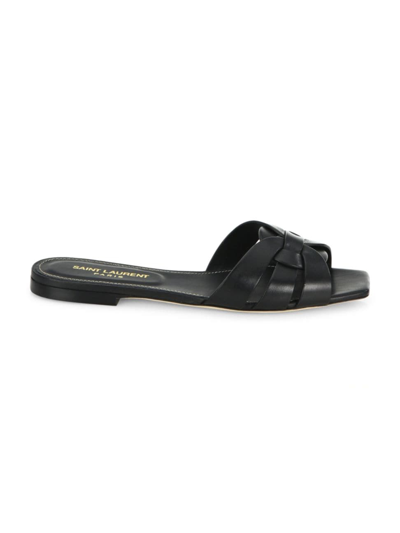 Shop Saint Laurent Women's Tribute Leather Slides In Nero