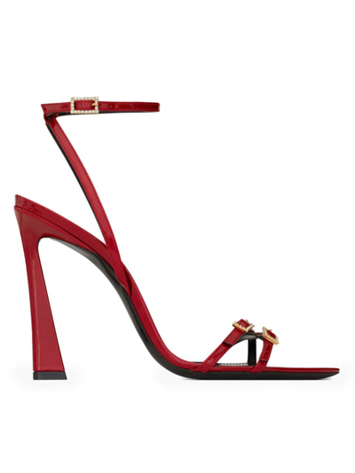 Shop Saint Laurent Women's Lila Sandals In Patent Leather In Tibet Red