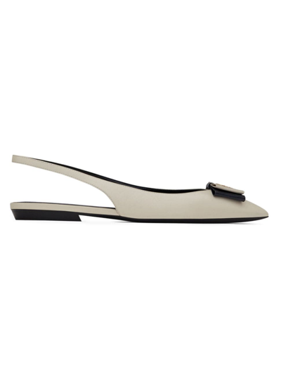 Shop Saint Laurent Women's Anaïs Slingback Flats In Smooth And Patent Leather In Pearl Navy