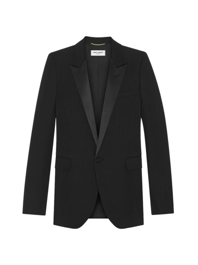 Shop Saint Laurent Women's Tube Tuxedo Jacket In Grain De Poudre  In Noir