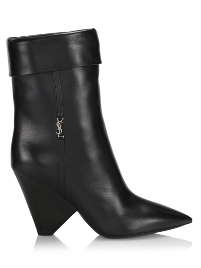 Shop Saint Laurent Women's Liz 85mm Leather Mid-calf Boots In Black
