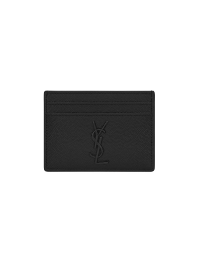 Saint Laurent Black Card-holder With Tonal Cassandre In Grain De Poudre Leather Man In Nero