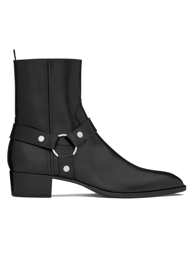 Shop Saint Laurent Men's Wyatt Harness Boots In Smooth Leather In Black