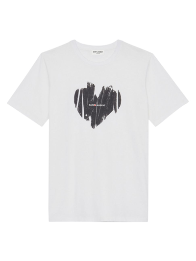 Shop Saint Laurent Women's Heart Logo T-shirt In Naturel Noir