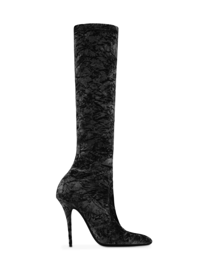 Shop Saint Laurent Women's Talia Boots In Velvet In Nero