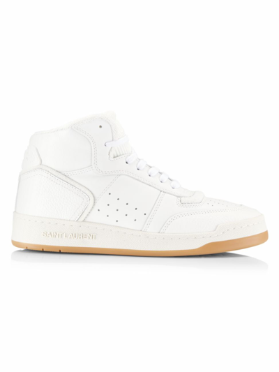 Shop Saint Laurent Women's Sl/80 Leather High-top Sneakers In White