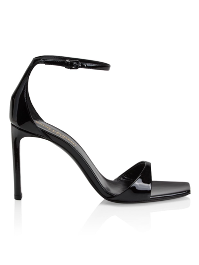 Shop Saint Laurent Women's Bea Patent Leather Anke-strap Sandals In Nero