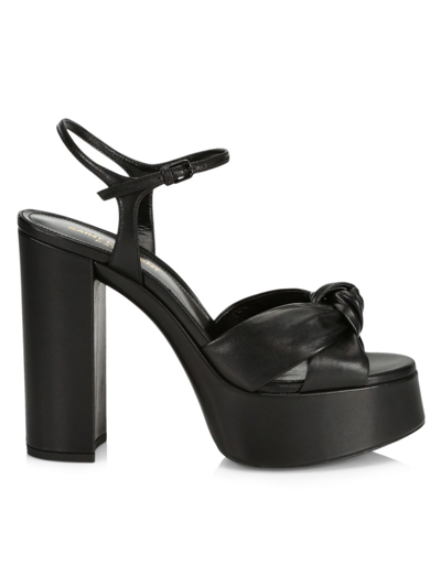 Shop Saint Laurent Women's Bianca Knotted Leather Platform Sandals In Black