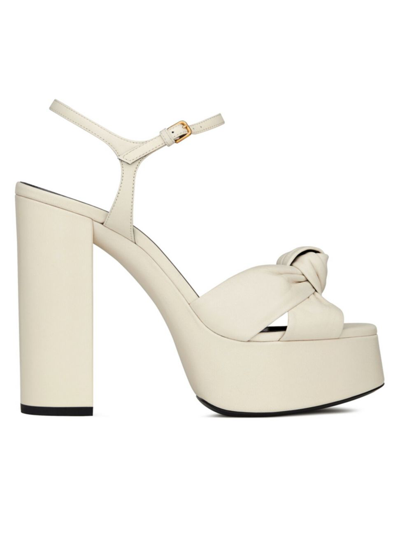 Shop Saint Laurent Women's Bianca Platform Sandals In Smooth Leather In Pearl