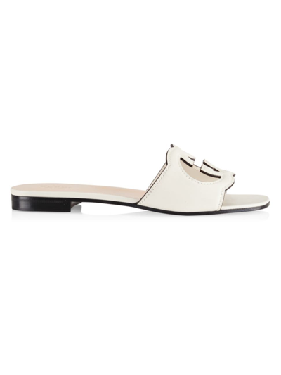 Shop Gucci Women's Gg Cut-out Leather Slides In Mystic White