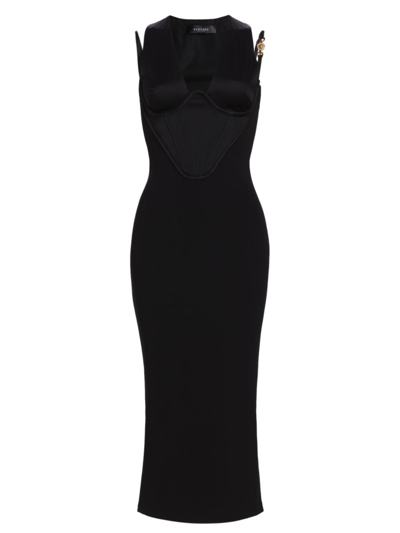 Shop Versace Women's Satin Corset Midi-dress In Black