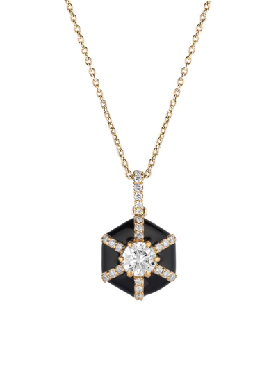 Shop Goshwara Women's Queen 18k Yellow Gold, 0.34 Tcw Diamond & Black Enamel Pendant Necklace