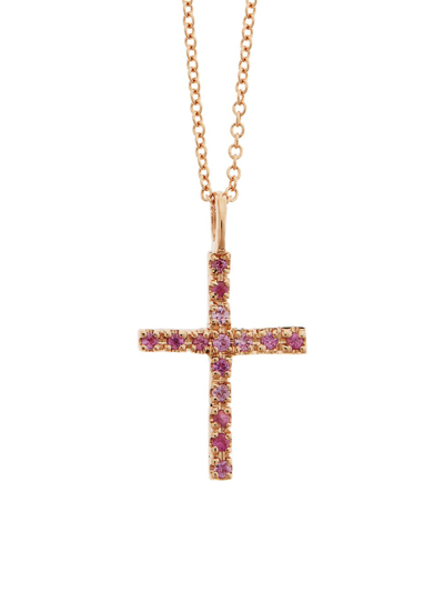 Shop Ileana Makri Women's Classic 18k Rose Gold & Pink Sapphire Cross Necklace