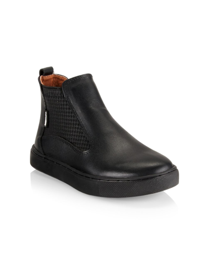Shop Venettini Little Kid's & Kid's Sloan Leather Sneakers In Black Shiny