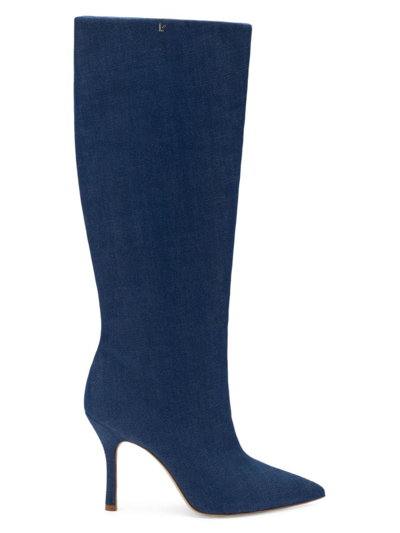 Shop Larroude Women's Kate Denim High-heel Boot In Blue