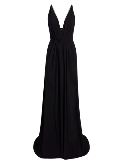 Shop Another Tomorrow Women's Gathered V-neck Gown In Black