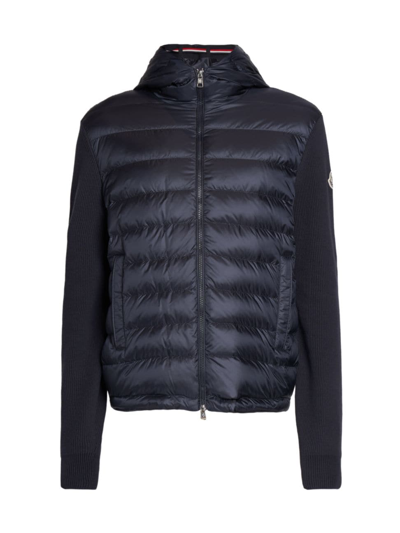 Shop Moncler Men's Down Hooded Puffer Cardigan In Navy