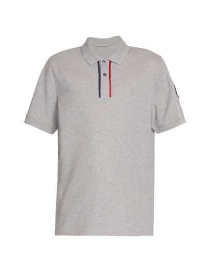 Shop Moncler Men's Embroidered Polo Shirt In Grey