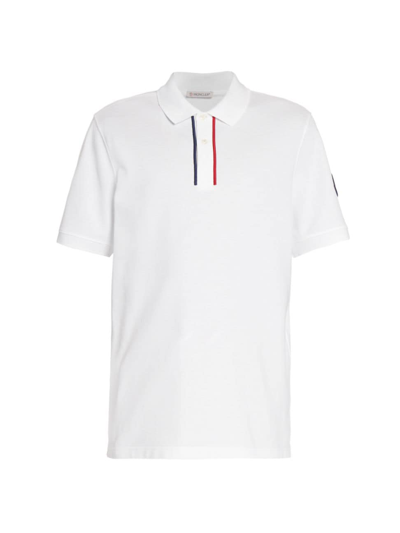 Shop Moncler Men's Embroidered Polo Shirt In White