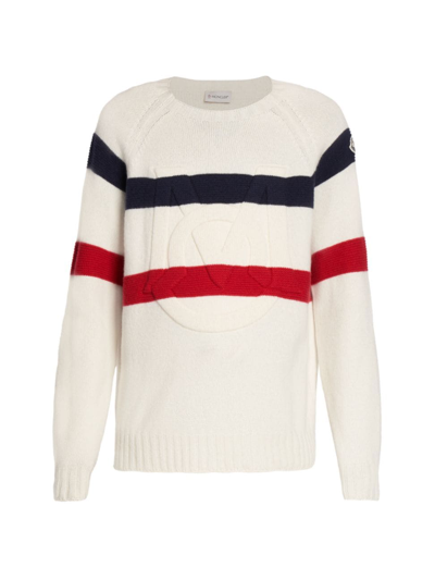 Shop Moncler Men's Stripe Wool & Cashmere-blend Sweater In White