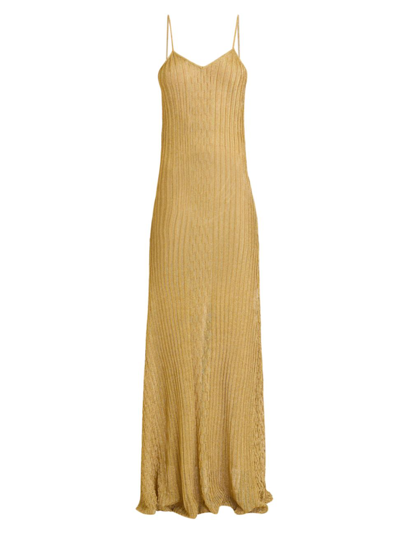 Shop Victoria Beckham Women's Metallic Rib-knit Gown In Gold