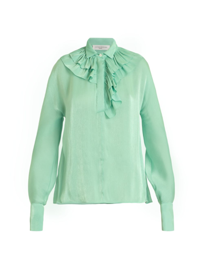 Shop Victoria Beckham Women's Ruffled Crepon Silk Blouse In Green