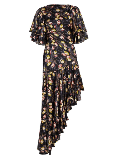Shop Cinq À Sept Women's Kossa Asymmetric Silk Maxi Dress In Black Multi