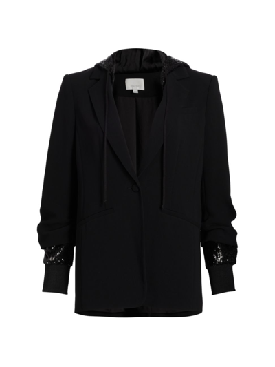 Shop Cinq À Sept Women's Khloe Sequin Hooded Blazer In Black