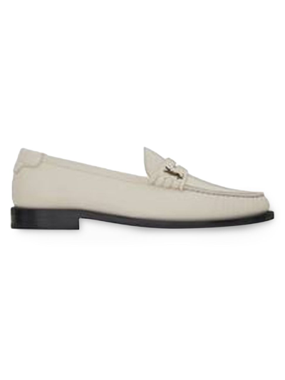 Shop Saint Laurent Men's Le Loafer Monogram Penny Slippers In Smooth Leather In Pearl