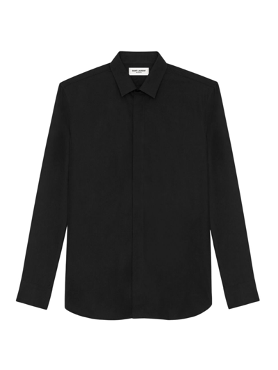 Shop Saint Laurent Men's Yves Collar Shirt In Cotton Poplin In Black