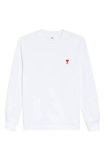 Shop Ami Alexandre Mattiussi Ami De Coeur Logo Embroidered T-shirt In White/ 100