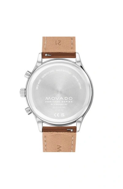 Movado Men's Calendoplan Cognac Brown Genuine Leather Strap Watch 43mm In Blue