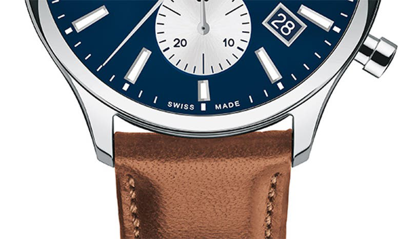 Movado Men's Calendoplan Cognac Brown Genuine Leather Strap Watch 43mm In Blue