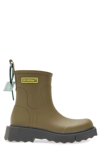 Shop Off-white Sponge Sole Rain Boot In Army Green/ Yellow