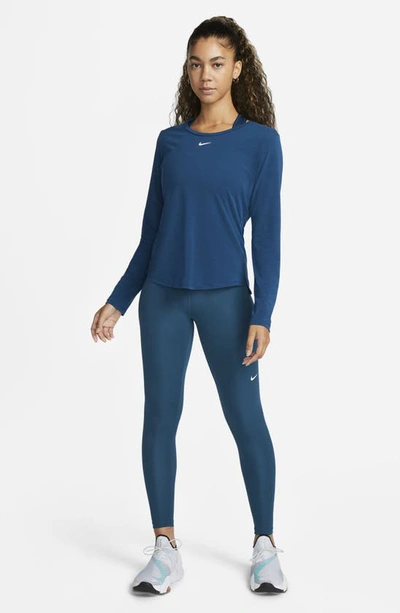 Shop Nike Pro Mid Rise Leggings In Valerian Blue/ Black/ White
