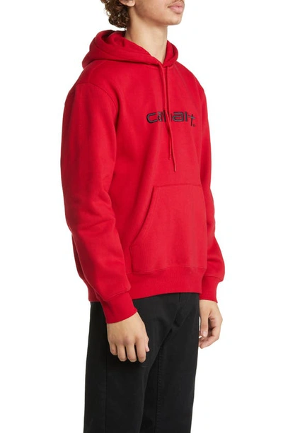 Shop Carhartt Hooded Logo Sweatshirt In Rocket / Black