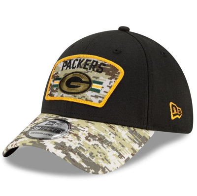 Shop New Era Black/camo Green Bay Packers 2021 Salute To Service 39thirty Flex Hat