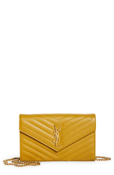 Shop Saint Laurent Cassandre Matelassé Leather Wallet On A Chain In Chartreuse