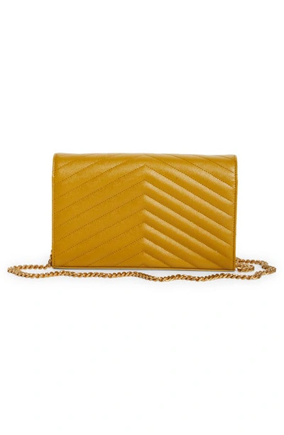 Saint Laurent Large Monogram Quilted Leather Wallet On A Chain In Chartreuse