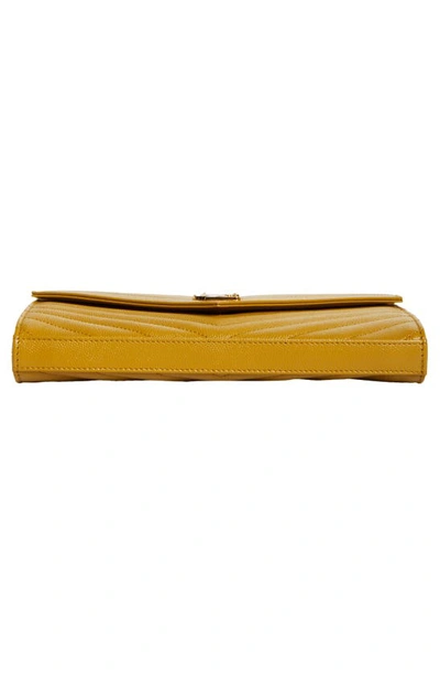 Saint Laurent Large Monogram Quilted Leather Wallet On A Chain In Chartreuse