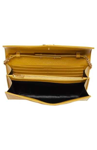 Saint Laurent Large Monogram Quilted Leather Wallet On A Chain In Chartreuse