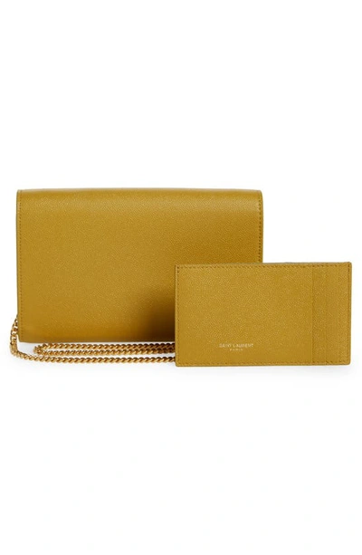 Shop Saint Laurent Uptown Pebbled Calfskin Leather Wallet On A Chain In Chartreuse