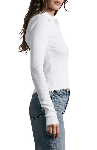 Rag & Bone Collared Long Sleeve Polo Top In White