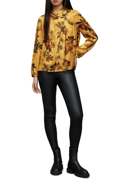 Shop Allsaints Zola Lilly Floral Satin Blouse In Gold