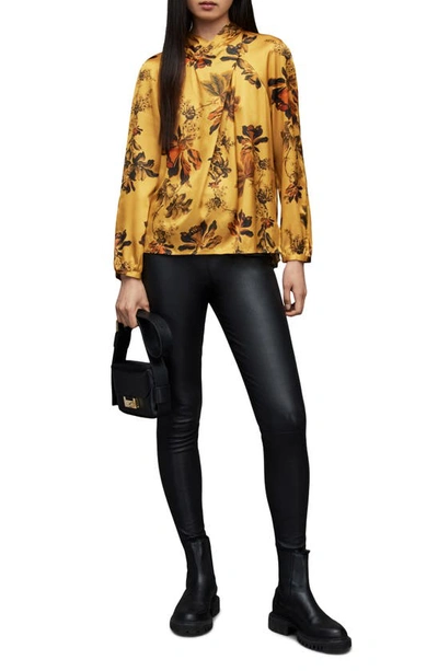 Shop Allsaints Zola Lilly Floral Satin Blouse In Gold
