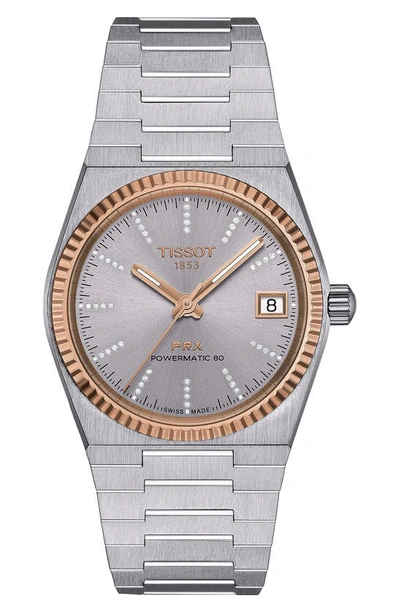 Shop Tissot Prx Powermatic 80 Bracelet Watch, 35mm In Grey/ Rose Gold